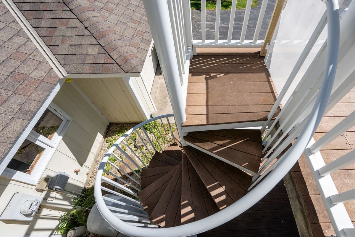 The outdoor stairs provide easy access between the home an