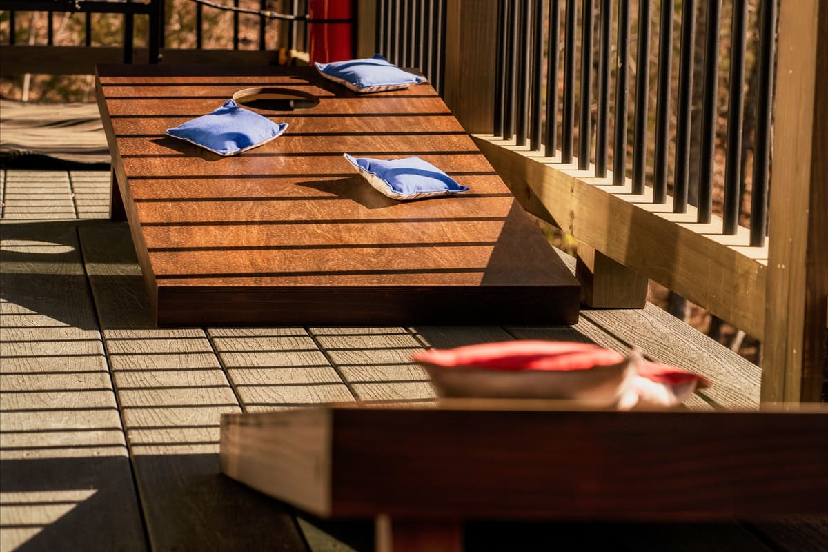 When you’re ready for a little friendly competition, challenge your group to a game of cornhole right on the property.
