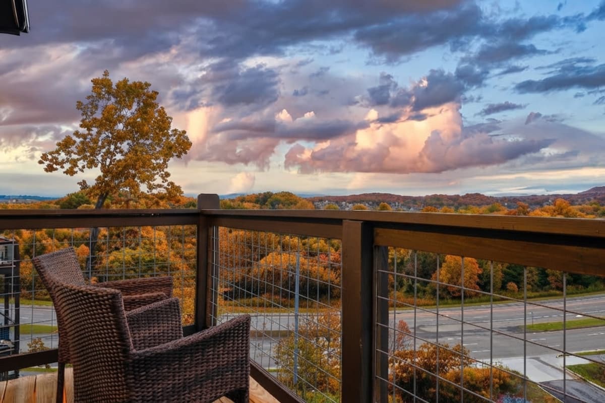 Take in breathtaking fall colors right from the deck, with the Smoky Mountains painted in beautiful shades of red, orange, gold, and yellow