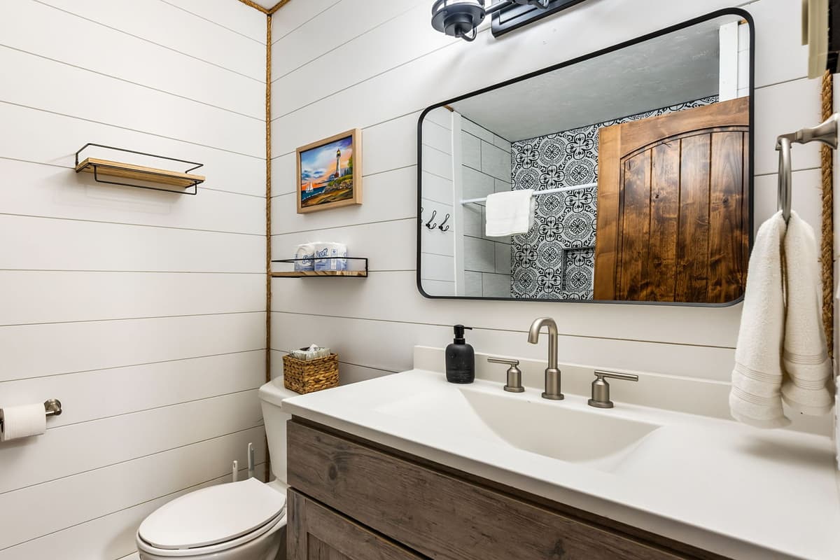 This full bathroom offers a clean and comfortable space to freshen up during your stay.