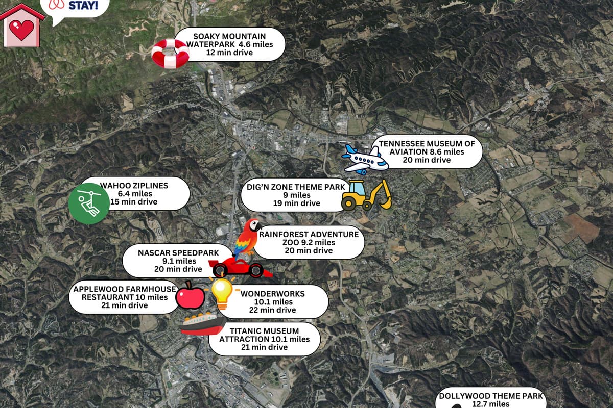 Our local attractions map makes it easy to discover the best of Sevierville and the Smoky Mountains. F
