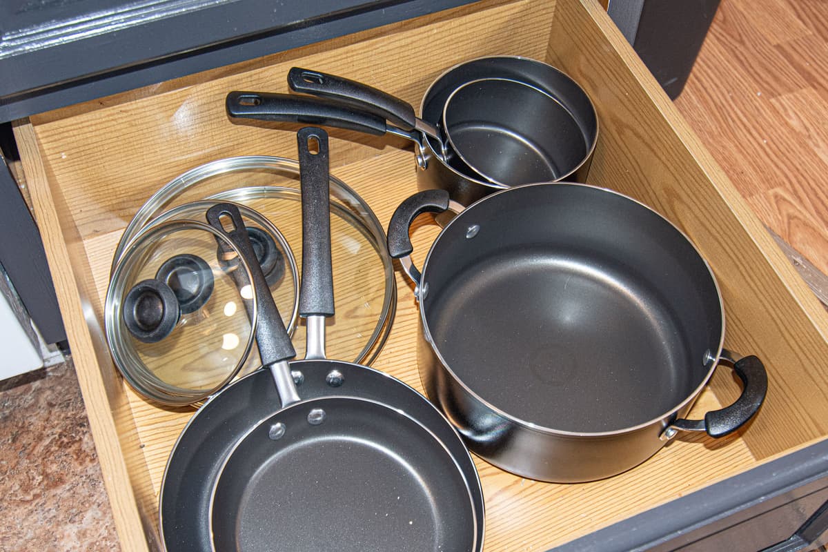 A selection of pots and pans is available for preparing your favorite meals.
