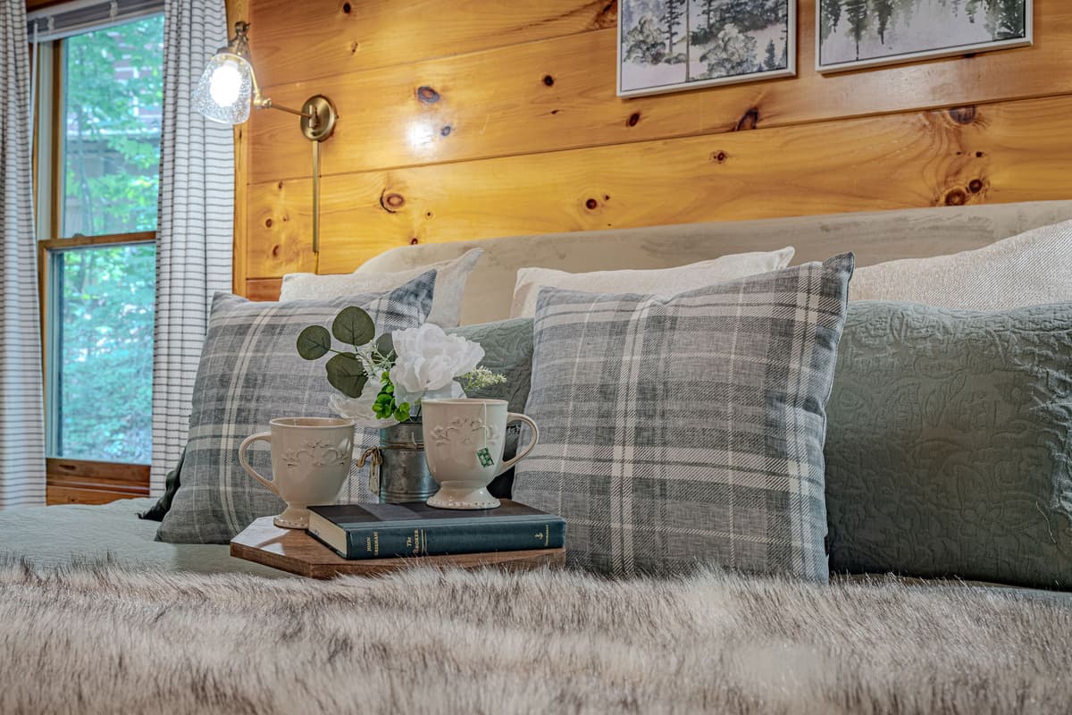 The inviting bedding adds a warm touch that makes the room feel like your own private retreat.