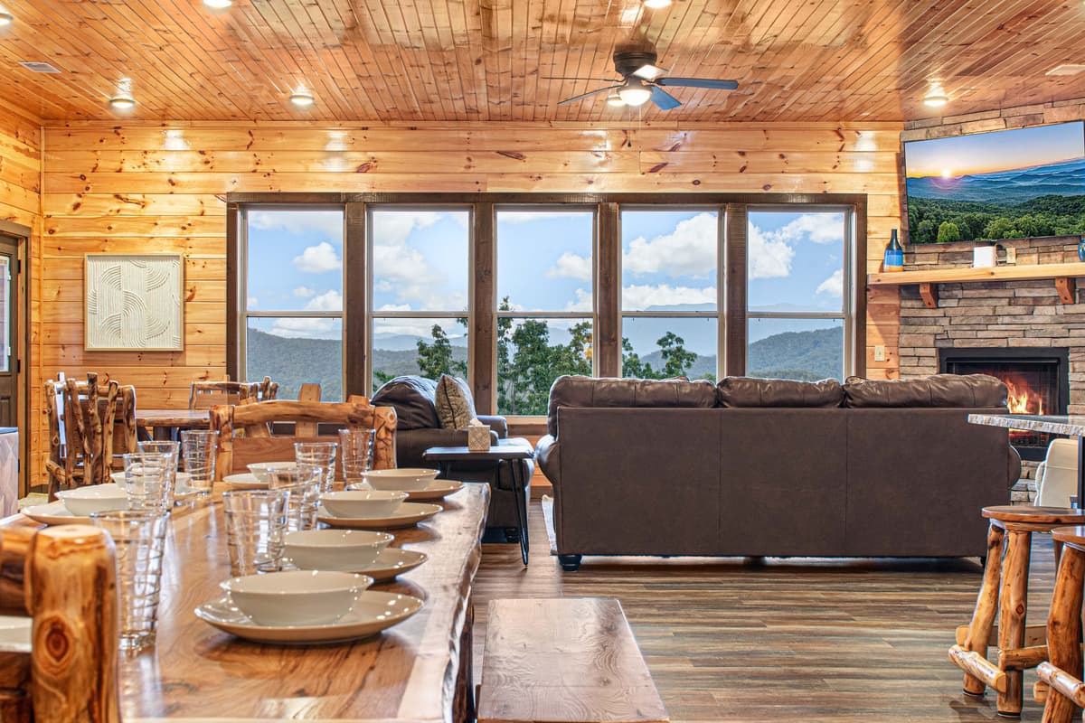 Just steps away, the dining area provides a comfortable place to sit down and enjoy a meal while staying connected with the rest of the group.