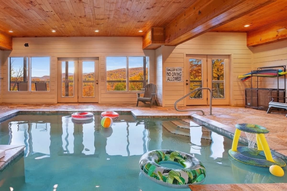 Enjoy the best of both worlds with a private indoor pool and beautiful fall scenery just outside.
