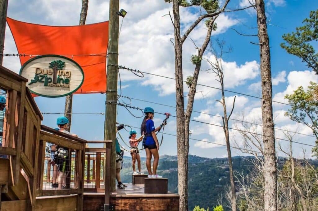 Family with young children exploring a scenic trail in the Smoky Mountains