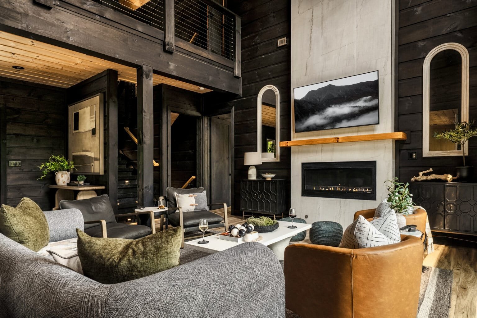 This dynamic game room features a full-sized billiard table