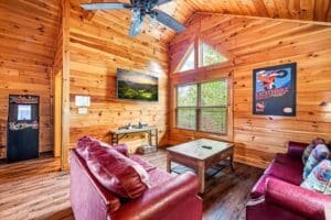 Loft hangout spot with a TV and multi-arcade for nonstop entertainment.