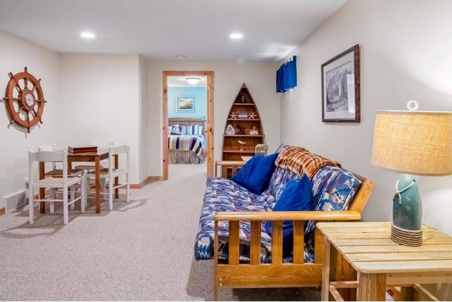 The perfect family room for game nights—complete with a futon