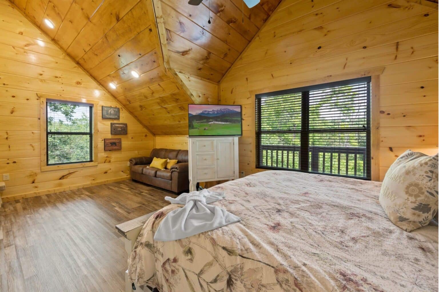 Wake up to breathtaking views of the mountains and valleys from your cabin.